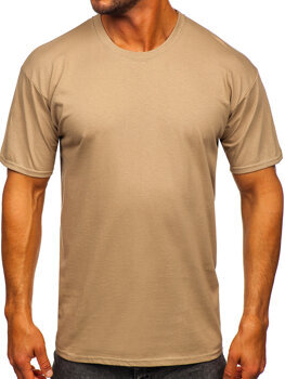 Béžové pánské bavlněné tričko bez potisku Bolf B459