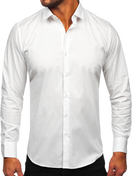 Bílá pánská bavlněná elegantní košile s dlouhým rukávem slim fit Bolf TSM13