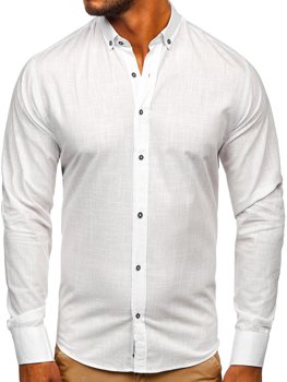 Bílá pánská bavlněná košile s dlouhým rukávem Bolf 20701