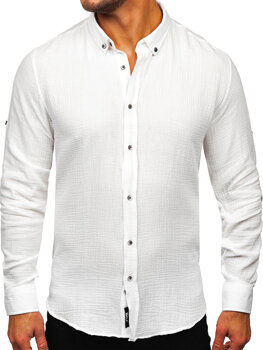 Bílá pánská mušelínová košile s dlouhým rukávem Bolf 22746