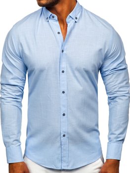 Blankytná pánská bavlněná košile s dlouhým rukávem Bolf 20701