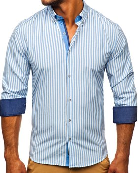 Blankytná pánská pruhovaná košile s dlouhým rukávem Bolf 20704