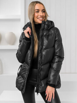 Černá dámská prošívaná zimní bunda s kapucí Bolf 23065