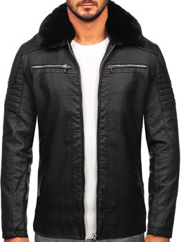 Černá pánská koženková bunda s kapucí Bolf 11Z8013