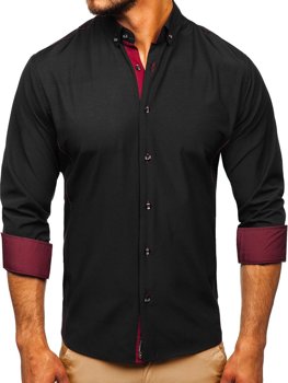 Černo-vínová pánská elegantní košile s dlouhým rukávem Bolf 5722-1