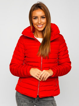 Červená dámská prošívaná zimní bunda bez kapuce Bolf 23063