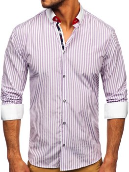 Fialová pánská pruhovaná košile s dlouhým rukávem Bolf 20727