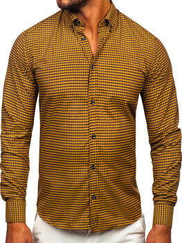 Kamelová pánská kostkovaná flanelová košile s dlouhým rukávem Bolf 22745