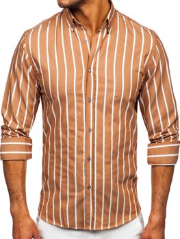 Kamelová pánská pruhovaná košile s dlouhým rukávem Bolf 20730