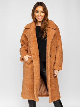 Kamelový dámský dlouhý zateplený zimní kabát Bolf AN105A