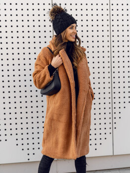Kamelový dámský dlouhý zateplený zimní kabát Bolf AN105B