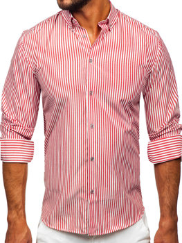 Korálová pánská pruhovaná košile s dlouhým rukávem Bolf 22731