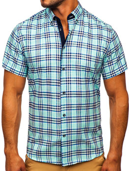 Mátová pánská kostkovaná košile s kratkým rukávem Bolf 201501