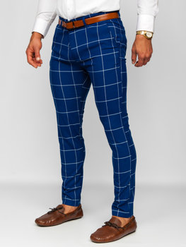 Modré pánské textilní karované chino kalhoty Bolf 0037