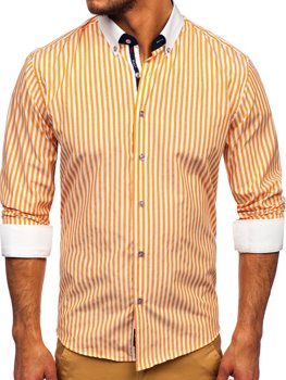 Oranžová pánská pruhovaná košile s dlouhým rukávem Bolf 20727
