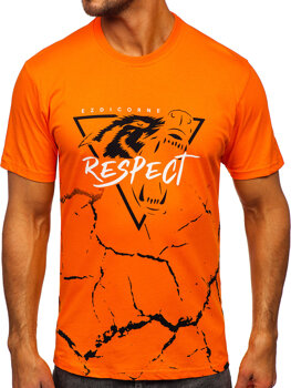 Oranžové pánské bavlněné tričko s potiskem Bolf 5035