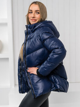 Tmavě modrá dámská prošívaná zimní bunda s kapucí Bolf 23065
