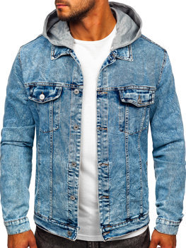 Tmavě modrá pánská džínová bunda s kapucí Bolf HY958