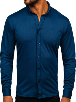 Tmavě modrá pánská džínová ležérní košile s dlouhým rukávem Bolf 500