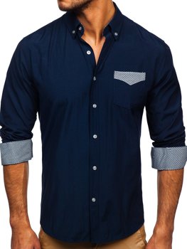 Tmavě modrá pánská elegantní košile s dlouhým rukávem Bolf 4711