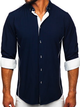 Tmavě modrá pánská elegantní košile s dlouhým rukávem Bolf 5722-1