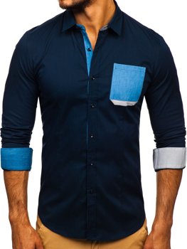 Tmavě modrá pánská elegantní košile s dlouhým rukávem Bolf 7192