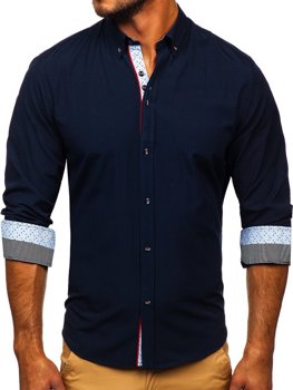 Tmavě modrá pánská elegantní košile s dlouhým rukávem Bolf 8839