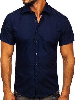 Tmavě modrá pánská elegantní košile s krátkým rukávem Bolf 7501