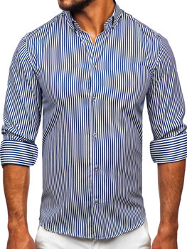 Tmavě modrá pánská pruhovaná košile s dlouhým rukávem Bolf 22731