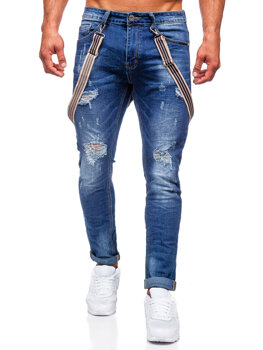 Tmavě modré pánské džíny slim fit se šlemi Bolf KS2056
