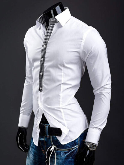 Bílá pánská elegantní košile s dlouhým rukávem Bolf 0939