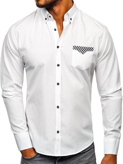 Bílá pánská elegantní košile s dlouhým rukávem Bolf 4711