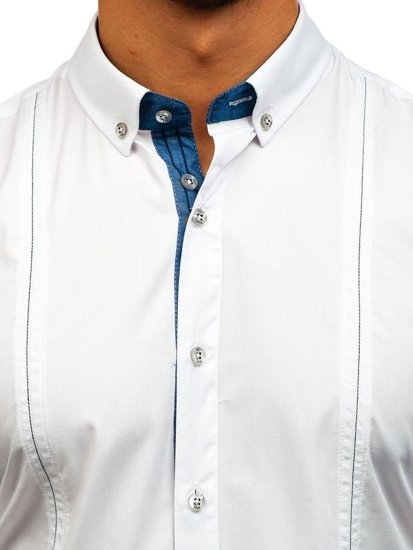 Bílá pánská elegantní košile s dlouhým rukávem Bolf 8822