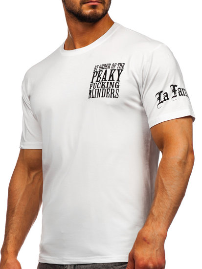 Bílé pánské tričko s aplikacemi Bolf 21008