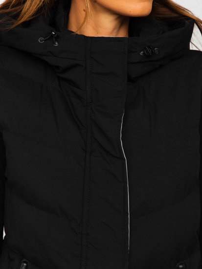 Černá dámská dlouhá prošívaná vesta s kapucí Bolf 7051