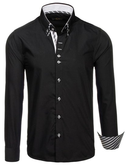 Černá pánská elegantní košile s dlouhým rukávem Bolf 3762