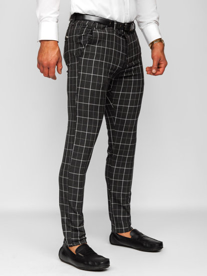 Černé pánské textilní karované chino kalhoty Bolf 0032