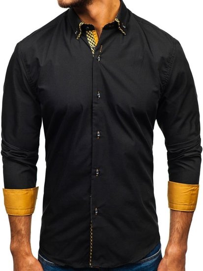 Černo-hnědá pánská elegantní košile s dlouhým rukávem Bolf 4708