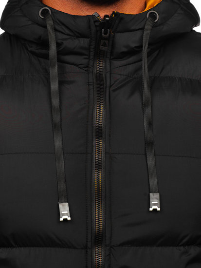 Černo-kamelová pánská prošívaná silná oboustranná vesta s kapucí Bolf 7127