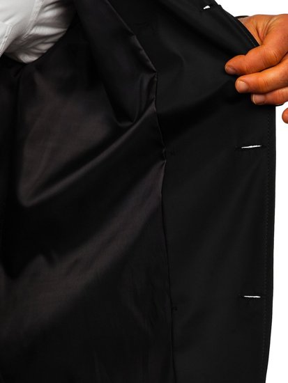 Černý pánský dvouřadový kabát s vysokým límcem a páskem Bolf 0001