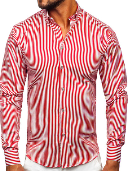 Červená pánská pruhovaná košile s dlouhým rukávem Bolf 22731