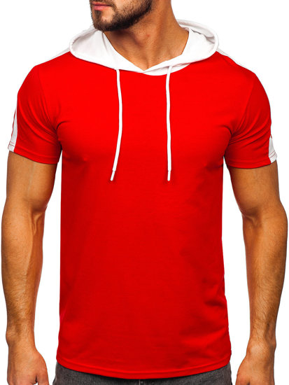 Červené pánské tričko bez potisku a kapucí Bolf 8T299