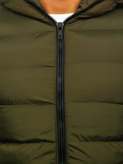 Khaki pánská prošívaná silná vesta s kapucí Bolf 7M805