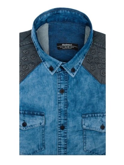 Modrá pánská vzorovaná košile s dlouhým rukávem Bolf 0517
