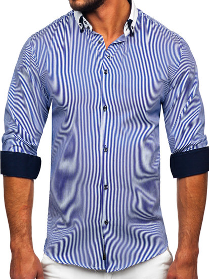 Pánská modrá elegantní košile s dlouhým rukávem Bolf 0909
