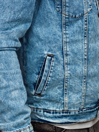 Tmavě modrá pánská džínová bunda s kapucí Bolf HY958