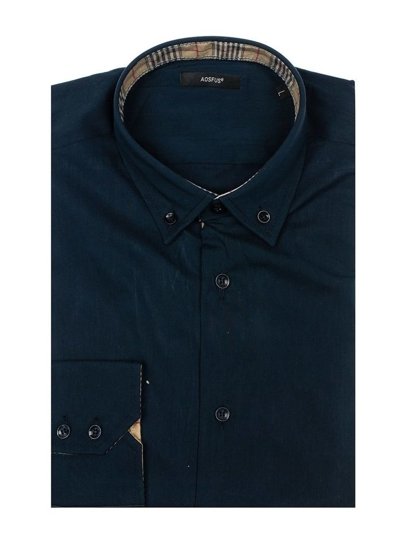 Tmavě modrá pánská elegantní košile s dlouhým rukávem Bolf 7197