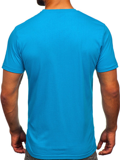 Tyrkysové pánské bavlněné tričko s potiskem Bolf 143005