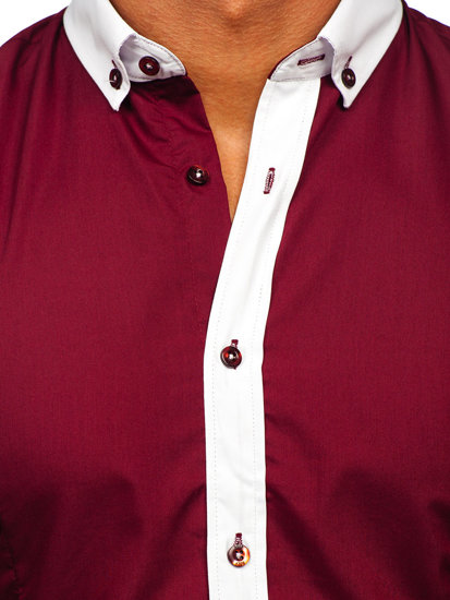Vínová pánská elegantní košile s dlouhým rukávem Bolf 21750