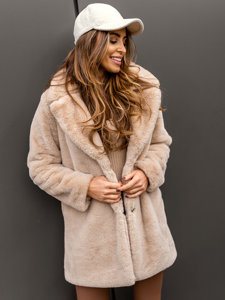 Béžový dámský koženkový kabát Bolf 21131